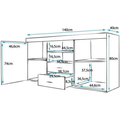 DESIGN AMEUBLEMENT Buffet Bahut 2 Portes 2 Tiroirs | 140 X 80 X 40 Cm | Couleur Noir Brillant Et Sonoma Finition Mate | Meuble De Rangement | Modèle ROQUE - Sonoma/Black 4 DESIGN AMEUBLEMENT Buffet Bahut 2 Portes 2 Tiroirs | 140 X 80 X 40 Cm | Couleur Noir Brillant Et Sonoma Finition Mate | Meuble De Rangement | Modèle ROQUE - Sonoma/Black – Image 4