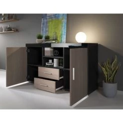 DESIGN AMEUBLEMENT Buffet Bahut 2 Portes 2 Tiroirs | 140 X 80 X 40 Cm | Couleur Noir Brillant Et Sonoma Finition Mate | Meuble De Rangement | Modèle ROQUE - Sonoma/Black 9 DESIGN AMEUBLEMENT Buffet Bahut 2 Portes 2 Tiroirs | 140 X 80 X 40 Cm | Couleur Noir Brillant Et Sonoma Finition Mate | Meuble De Rangement | Modèle ROQUE - Sonoma/Black -Buffet et enfilade Soldes 26851538 5
