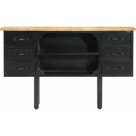 VidaXL Buffet 110x30x65 Cm Bois De Manguier Massif Brut Et Acier - Brun 2 VidaXL Buffet 110x30x65 Cm Bois De Manguier Massif Brut Et Acier - Brun – Image 2