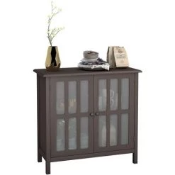 COSTWAY Buffet Bahut Avec Porte Un Verre Trempé 80,5 X 35 X 78 CM De Style Campagne En Bois De Pin Pour Cuisine Ou Salon