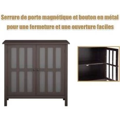 COSTWAY Buffet Bahut Avec Porte Un Verre Trempé 80,5 X 35 X 78 CM De Style Campagne En Bois De Pin Pour Cuisine Ou Salon -Buffet et enfilade Soldes 27150921 3