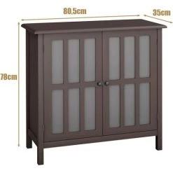 COSTWAY Buffet Bahut Avec Porte Un Verre Trempé 80,5 X 35 X 78 CM De Style Campagne En Bois De Pin Pour Cuisine Ou Salon -Buffet et enfilade Soldes 27150921 5