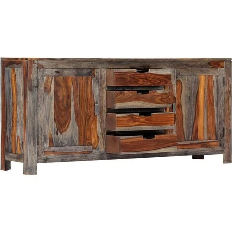 TRUE DEAL Buffet Gris 160 X 40 X 75 Cm Bois De Sesham Massif 3 TRUE DEAL Buffet Gris 160 X 40 X 75 Cm Bois De Sesham Massif – Image 3