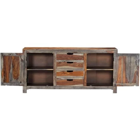 TRUE DEAL Buffet Gris 160 X 40 X 75 Cm Bois De Sesham Massif 4 TRUE DEAL Buffet Gris 160 X 40 X 75 Cm Bois De Sesham Massif – Image 4