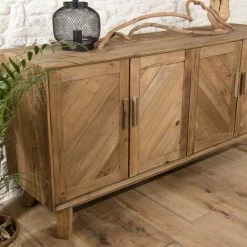 MACABANE ANDRIAN - Buffet Marron 4 Portes Bois Pin Recyclé Détails Graphiques - Naturelle -Buffet et enfilade Soldes 27206567 3
