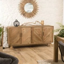 MACABANE ANDRIAN - Buffet Marron 4 Portes Bois Pin Recyclé Détails Graphiques - Naturelle -Buffet et enfilade Soldes 27206567 4