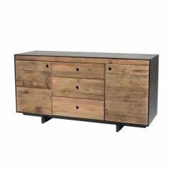 MACABANE ANDREA - Buffet 2 Portes 3 Tiroirs Bois Pin Recyclé Naturel Et Noir - Brun 6 MACABANE ANDREA - Buffet 2 Portes 3 Tiroirs Bois Pin Recyclé Naturel Et Noir - Brun -Buffet et enfilade Soldes 27206598 2