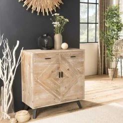 MACABANE ANDRO - Buffet Beige Scandi 2 Tiroirs 2 Portes Pieds Noirs Sapin - Blanchie -Buffet et enfilade Soldes 27206606 4
