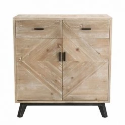 MACABANE ANDRO - Buffet Beige Scandi 2 Tiroirs 2 Portes Pieds Noirs Sapin - Blanchie -Buffet et enfilade Soldes 27206606 5