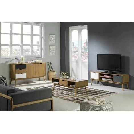 Buffets BOBOCHIC - Buffet 140 Cm ALMA Gris, Blanc Et Bois Clair - Marron 2 Buffets BOBOCHIC - Buffet 140 Cm ALMA Gris, Blanc Et Bois Clair - Marron – Image 2