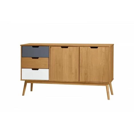 Buffets BOBOCHIC - Buffet 140 Cm ALMA Gris, Blanc Et Bois Clair - Marron 4 Buffets BOBOCHIC - Buffet 140 Cm ALMA Gris, Blanc Et Bois Clair - Marron – Image 4