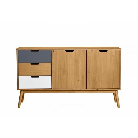 Buffets BOBOCHIC - Buffet 140 Cm ALMA Gris, Blanc Et Bois Clair - Marron 5 Buffets BOBOCHIC - Buffet 140 Cm ALMA Gris, Blanc Et Bois Clair - Marron – Image 5