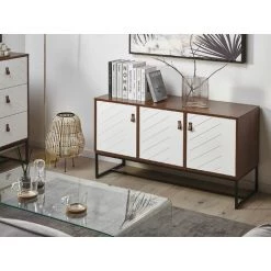 BELIANI Commode Effet Bois Foncé Et Blanche 3 Portes - Bois Foncé -Buffet et enfilade Soldes 27608928 2