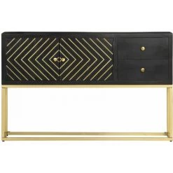 TRUE DEAL Buffet Noir Et Doré 120x30x75 Cm Bois De Manguier Massif -Buffet et enfilade Soldes 27802445 3