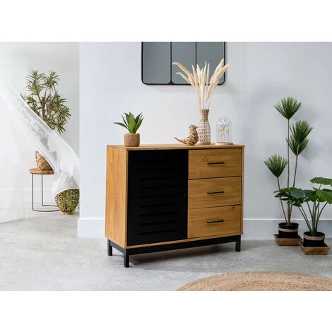 Buffets BOBOCHIC - Buffet 1 Porte AUSTIN Noir Et Bois Clair - Noir 4 Buffets BOBOCHIC - Buffet 1 Porte AUSTIN Noir Et Bois Clair - Noir – Image 4