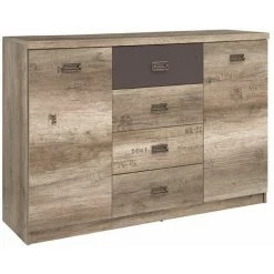 HUCOCO LISETTO - Buffet Pour Salon, Chambre Adulte Et Chambre Ado - Style Moderne - 130 X 87,5 X 40 Cm - Tiroirs - Beige