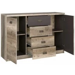 HUCOCO LISETTO - Buffet Pour Salon, Chambre Adulte Et Chambre Ado - Style Moderne - 130 X 87,5 X 40 Cm - Tiroirs - Beige -Buffet et enfilade Soldes 27848389 3