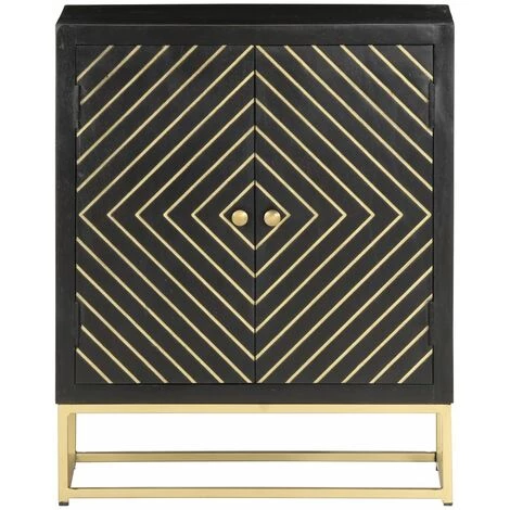 TRUE DEAL Buffet Noir Et Doré 60 X 30 X 75 Cm Bois De Manguier Massif 2 TRUE DEAL Buffet Noir Et Doré 60 X 30 X 75 Cm Bois De Manguier Massif – Image 2