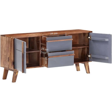 ASUPERMALL Buffet Gris 120x30x55 Cm Bois Massif 5 ASUPERMALL Buffet Gris 120x30x55 Cm Bois Massif – Image 5