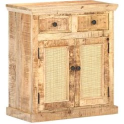 ASUPERMALL Buffet 65x32x70 Cm Bois De Manguier Massif Et Canne Naturelle -Buffet et enfilade Soldes 27971712 3