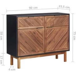 ASUPERMALL Buffet 90x33,5x75 Cm Bois D'acacia Solide Et MDF -Buffet et enfilade Soldes 27971870 3