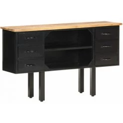 ASUPERMALL Buffet 110x30x65 Cm Bois De Manguier Massif Brut Et Acier -Buffet et enfilade Soldes 27972088 4