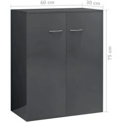 ASUPERMALL Buffet Gris Brillant 60x30x75 Cm Agglomere -Buffet et enfilade Soldes 27972362 3
