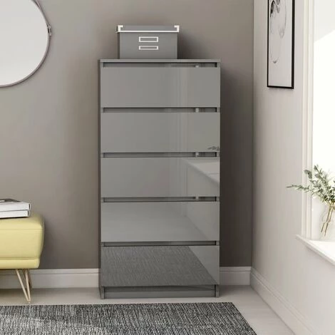 ASUPERMALL Buffet A Tiroirs Gris Brillant 60x35x121 Cm Agglomere 3 ASUPERMALL Buffet A Tiroirs Gris Brillant 60x35x121 Cm Agglomere – Image 3