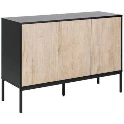 Buffets BOBOCHIC - Buffet 120 Cm 3 Portes RAVEN Imitation Chêne Blanchi - Noir