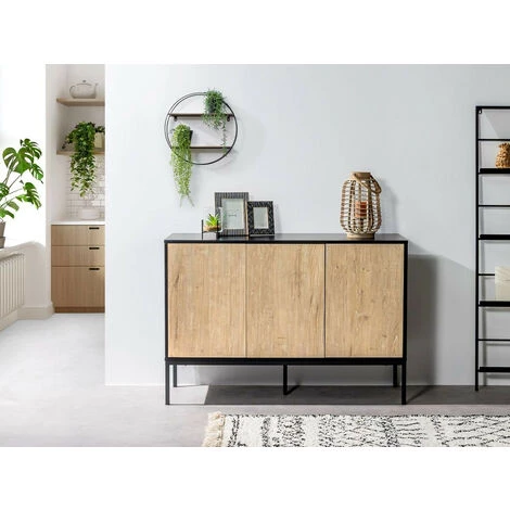 Buffets BOBOCHIC - Buffet 120 Cm 3 Portes RAVEN Imitation Chêne Blanchi - Noir 2 Buffets BOBOCHIC - Buffet 120 Cm 3 Portes RAVEN Imitation Chêne Blanchi - Noir – Image 2