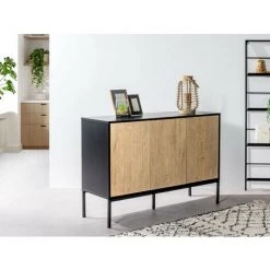 Buffets BOBOCHIC - Buffet 120 Cm 3 Portes RAVEN Imitation Chêne Blanchi - Noir 7 Buffets BOBOCHIC - Buffet 120 Cm 3 Portes RAVEN Imitation Chêne Blanchi - Noir -Buffet et enfilade Soldes 28046604 3