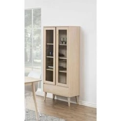 Rangement Vitrine BOBOCHIC - Rangement Vitrine 178 Cm NAGANE Placage Chêne Massif - Blanc -Buffet et enfilade Soldes 28046641 4