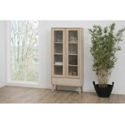 Rangement Vitrine BOBOCHIC - Rangement Vitrine 178 Cm NAGANE Placage Chêne Massif - Blanc -Buffet et enfilade Soldes 28046641 5