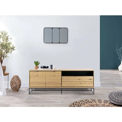 Buffets BOBOCHIC - Buffet 198 Cm DIANA Placage Chêne Et Métal - Marron 2 Buffets BOBOCHIC - Buffet 198 Cm DIANA Placage Chêne Et Métal - Marron – Image 2