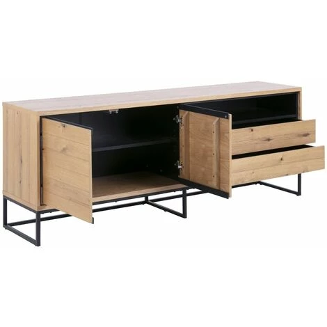 Buffets BOBOCHIC - Buffet 198 Cm DIANA Placage Chêne Et Métal - Marron 5 Buffets BOBOCHIC - Buffet 198 Cm DIANA Placage Chêne Et Métal - Marron – Image 5