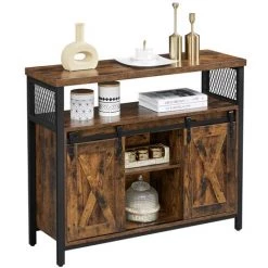 VASAGLE Buffet De Salle à Manger, Placard De Cuisine, Meuble De Rangement, Armoire, Portes De Grange Coulissantes, étagère Réglable, Style Industriel, Pour Salon, Marron Rustique Et Noir Par SONGMICS LSC092B01 - Marron Rustique Et Noir