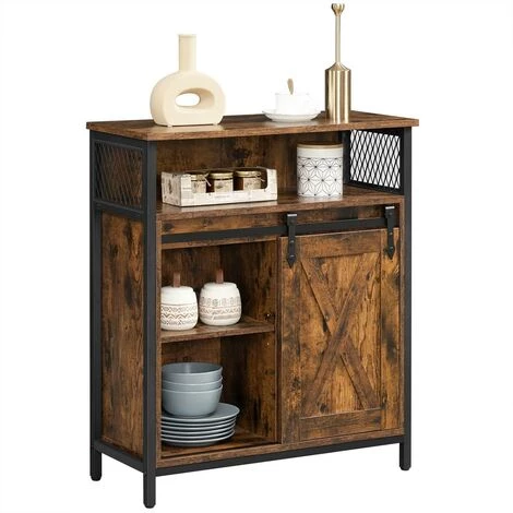 VASAGLE Meuble De Rangement, Buffet, Avec Porte De Grange Coulissante, Compartiment Ouvert, étagère Réglable, Style Industriel, Pour Entrée, Salon, Cuisine, Bureau, Marron Rustique Et Noir Par SONGMICS LSC089B01 - Marron Rustique Et Noir 1 VASAGLE Meuble De Rangement, Buffet, Avec Porte De Grange Coulissante, Compartiment Ouvert, étagère Réglable, Style Industriel, Pour Entrée, Salon, Cuisine, Bureau, Marron Rustique Et Noir Par SONGMICS LSC089B01 - Marron Rustique Et Noir