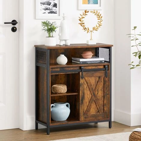 VASAGLE Meuble De Rangement, Buffet, Avec Porte De Grange Coulissante, Compartiment Ouvert, étagère Réglable, Style Industriel, Pour Entrée, Salon, Cuisine, Bureau, Marron Rustique Et Noir Par SONGMICS LSC089B01 - Marron Rustique Et Noir 2 VASAGLE Meuble De Rangement, Buffet, Avec Porte De Grange Coulissante, Compartiment Ouvert, étagère Réglable, Style Industriel, Pour Entrée, Salon, Cuisine, Bureau, Marron Rustique Et Noir Par SONGMICS LSC089B01 - Marron Rustique Et Noir – Image 2