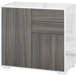 HOMCOM Commode Buffet Meuble De Rangement 2 Tiroirs 2 Portes Avec étagère 79 X 36 X 74 Cm Gris