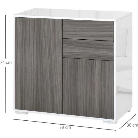 HOMCOM Commode Buffet Meuble De Rangement 2 Tiroirs 2 Portes Avec étagère 79 X 36 X 74 Cm Gris 3 HOMCOM Commode Buffet Meuble De Rangement 2 Tiroirs 2 Portes Avec étagère 79 X 36 X 74 Cm Gris – Image 3