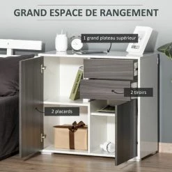 HOMCOM Commode Buffet Meuble De Rangement 2 Tiroirs 2 Portes Avec étagère 79 X 36 X 74 Cm Gris 8 HOMCOM Commode Buffet Meuble De Rangement 2 Tiroirs 2 Portes Avec étagère 79 X 36 X 74 Cm Gris -Buffet et enfilade Soldes 28112542 4