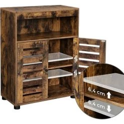 SONGMICS VASAGLE Meuble De Salle De Bain, Meuble De Rangement, Placard 4 Niveaux, Étagère Rustique Chic, 60 X 30 X 80 Cm, Avec Portes Persiennes, Compartiments, Planche Réglable, Marron Rustique BBK44BX - Marron Rustique -Buffet et enfilade Soldes 28260502 3