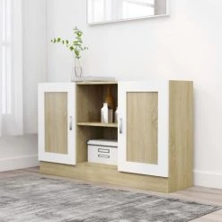Buffet Aggloméré 120x30,5x70 Cm Blanc Et Chêne Sonoma VidaXL