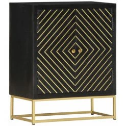 ASUPERMALL Buffet Noir Et Dore 60 X 30 X 75 Cm Bois De Manguier Massif -Buffet et enfilade Soldes 28379572 2