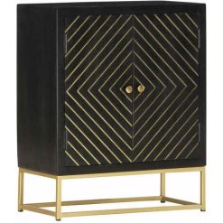 ASUPERMALL Buffet Noir Et Dore 60 X 30 X 75 Cm Bois De Manguier Massif -Buffet et enfilade Soldes 28379572 3