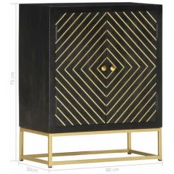 ASUPERMALL Buffet Noir Et Dore 60 X 30 X 75 Cm Bois De Manguier Massif -Buffet et enfilade Soldes 28379572 5