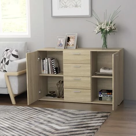 ASUPERMALL Buffet Chene Sonoma 120x35,5x75 Cm Agglomere 3 ASUPERMALL Buffet Chene Sonoma 120x35,5x75 Cm Agglomere – Image 3