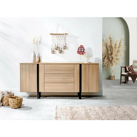 Buffets BOBOCHIC - Buffet 180 Cm ZAMBIA Chêne Et Métal - Marron 2 Buffets BOBOCHIC - Buffet 180 Cm ZAMBIA Chêne Et Métal - Marron – Image 2