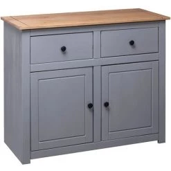 YOUTHUP Buffet Gris 93x40x80 Cm Pin Solide Assortiment Panama - Gris -Buffet et enfilade Soldes 28571922 4