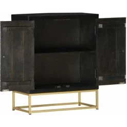 YOUTHUP Buffet Noir Et Doré 60 X 30 X 75 Cm Bois De Manguier Massif - Noir -Buffet et enfilade Soldes 28573064 3